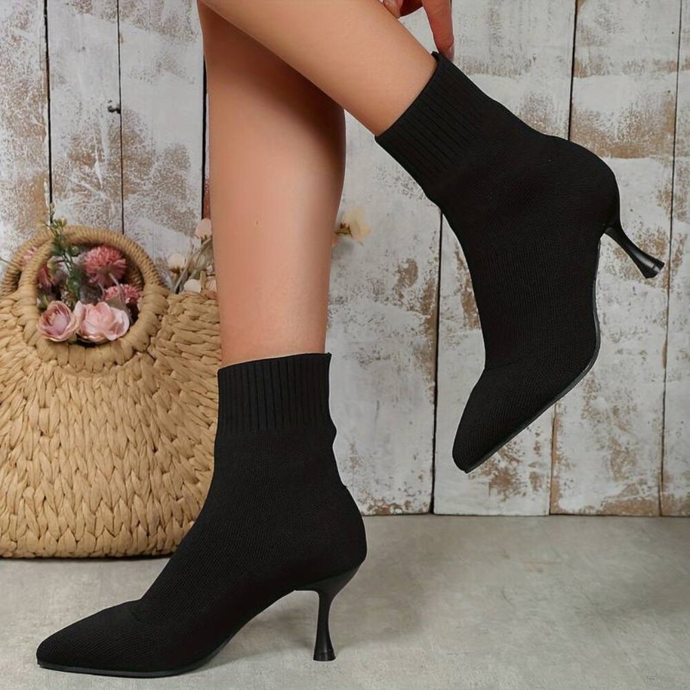 Fashion Nova Women's Pointed toe Heel Slip On Knitted Sock Boots